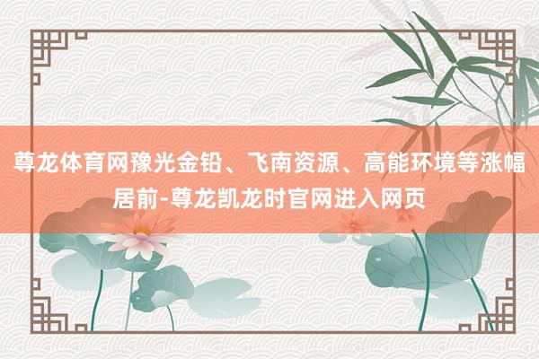 尊龙体育网豫光金铅、飞南资源、高能环境等涨幅居前-尊龙凯龙时官网进入网页