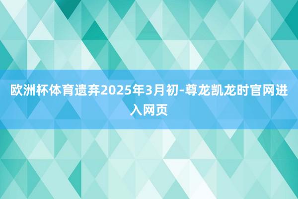 欧洲杯体育遗弃2025年3月初-尊龙凯龙时官网进入网页